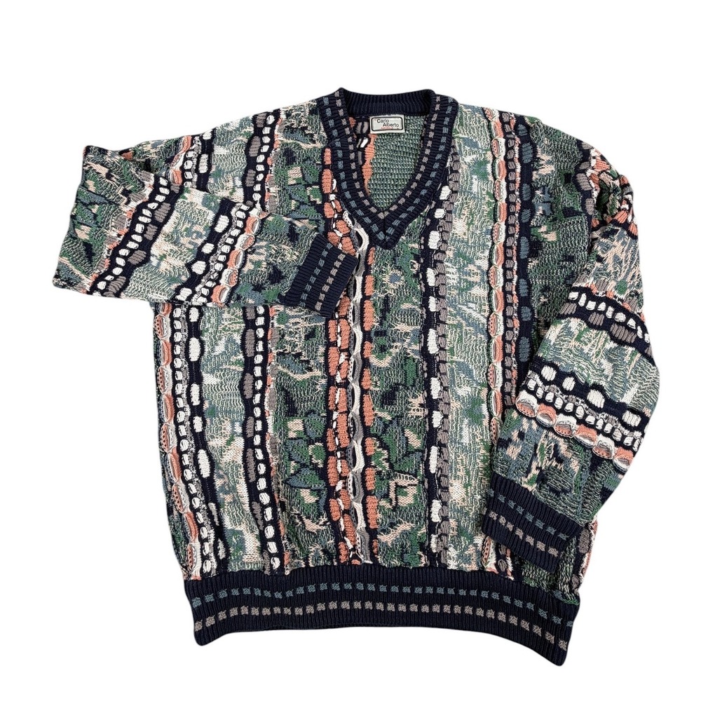 Carlo Alberto Sweater Mens Large Multicolor 3D Textured Knit V-Neck Australia